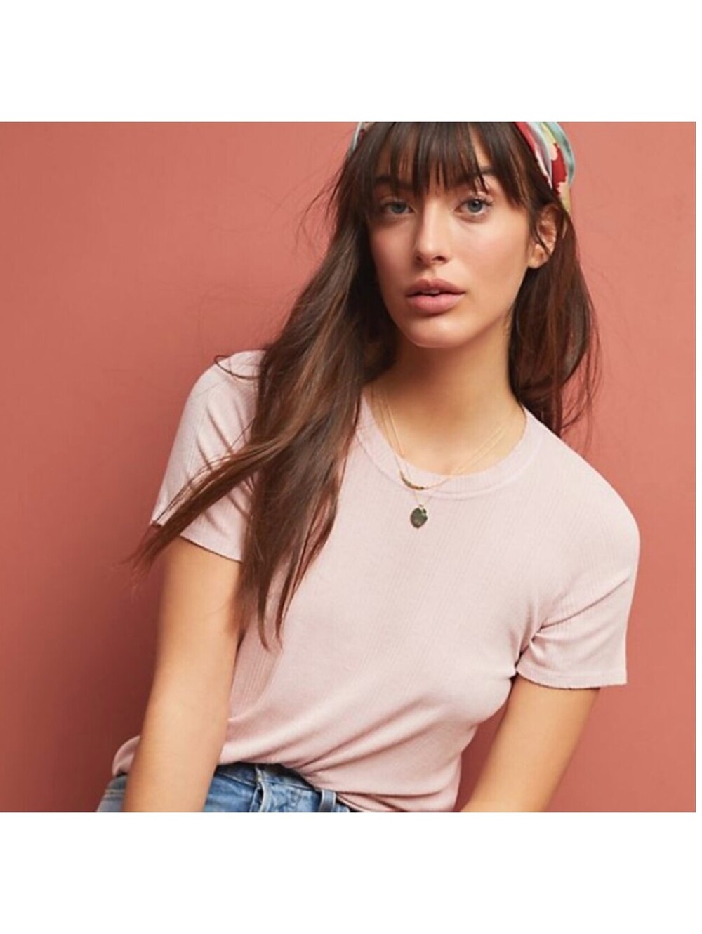 Anthropologie Cloth & Stone Pink Ribbed Tee, Size S